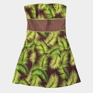 Free People Tropical Print Strapless Mini Dress Green S Boho Vacation Resortwear